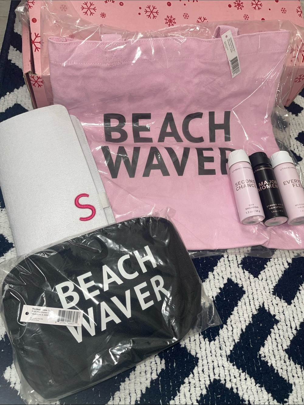 The Beachwaver Co. Pink Tote with Black Travel Pouch